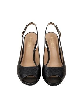 Naturalizer N5 Comfort Black Leather Peep Toe Slingback Heels Size 9M